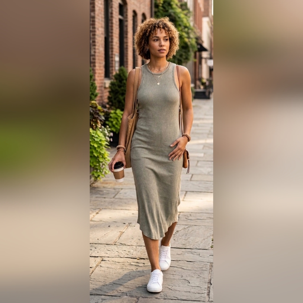 Young Fabulous & Broke Dax Ribbed Racerback Midi Dress | Olive S